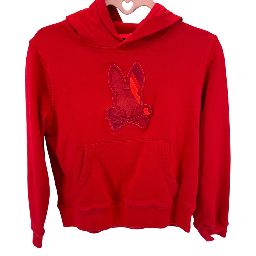 Psycho Bunny Kids Red Logo Pullover Hoodie Size 10-12 Medium M